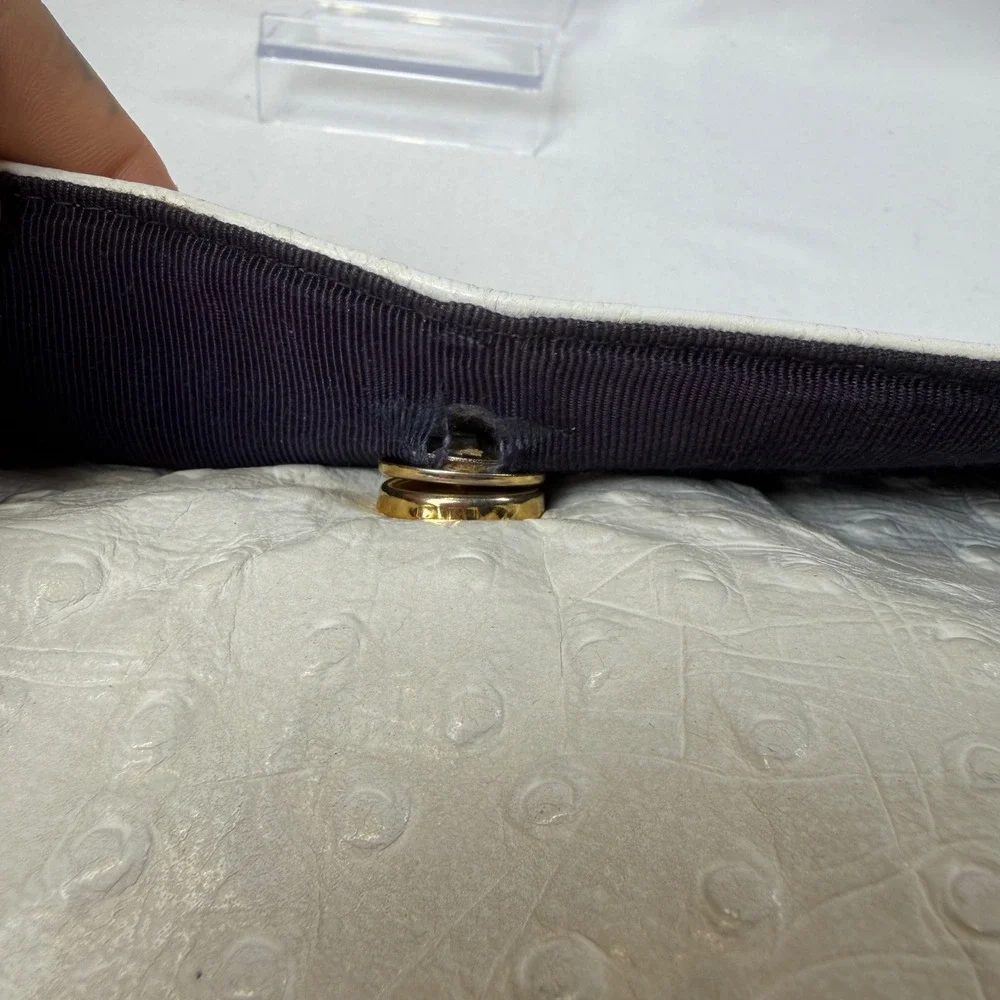 Margolin Embossed Clutch Womens Small Cream Vintage Faux Leather Bag